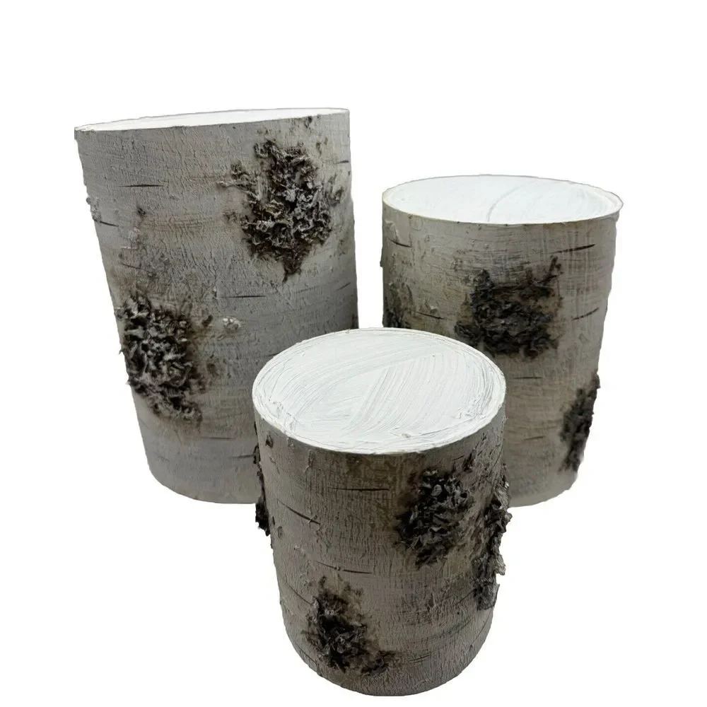 Pier One Faux Birch Nesting Pedestal Set (3) Christmas Winter Rustic‎ Cabin Rare